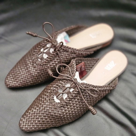 Zara Brown Woven Slip On Mules Slides With Bows Dress Shoes Women’s Size 37 6.5 - Picture 4 of 11